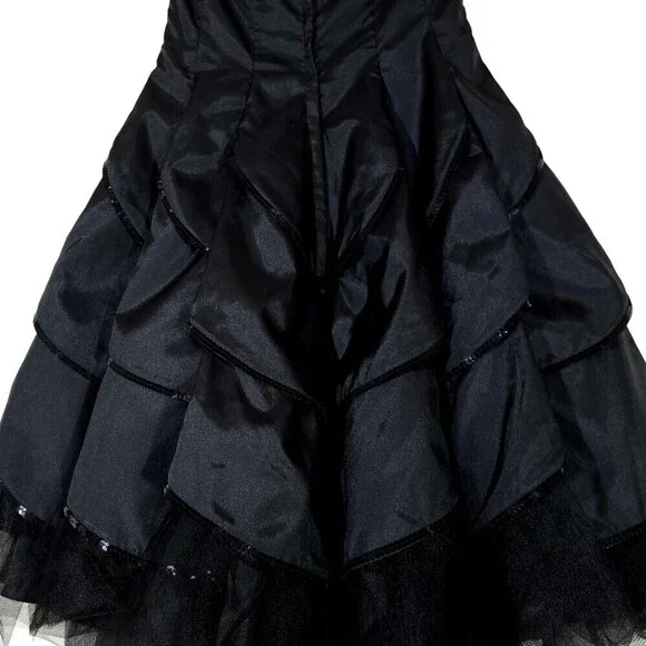 NEW Betsey Johnson Dahlia Whimsigoth Ruffle Tier Mini Dress Sequin Black Satin 8 - Picture 8 of 11